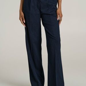 American Tall High-Rise Wide-Leg Pleated Dress Pants for Tall Women in Navy Pins